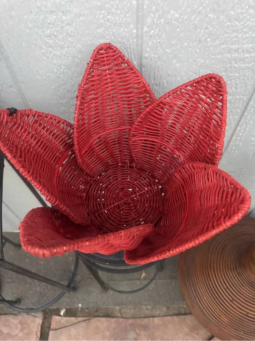 Handwoven Lotus-Style Decorative Basket in Red